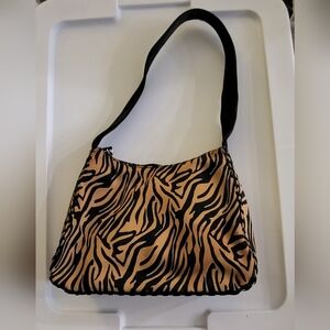 Liz Claiborne Black and Tan Zebra-Print Shoulder Bag